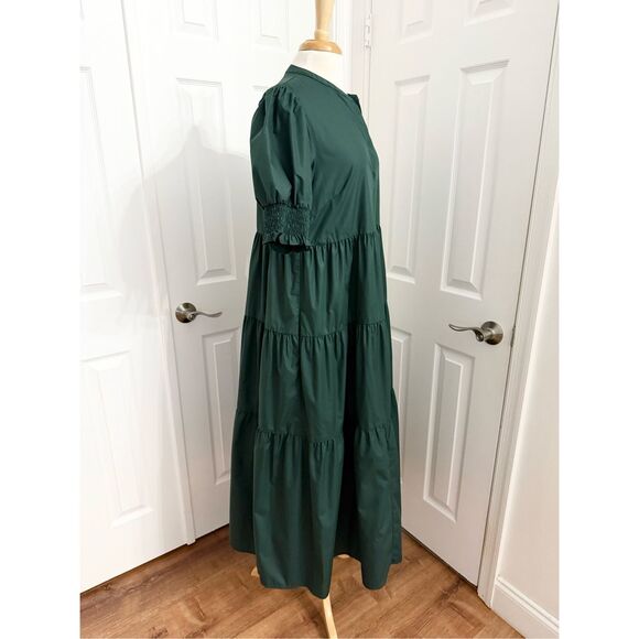 En Saison Womens Forest Green Tiered Poplin Midi Dress Size Large - Picture 3 of 7